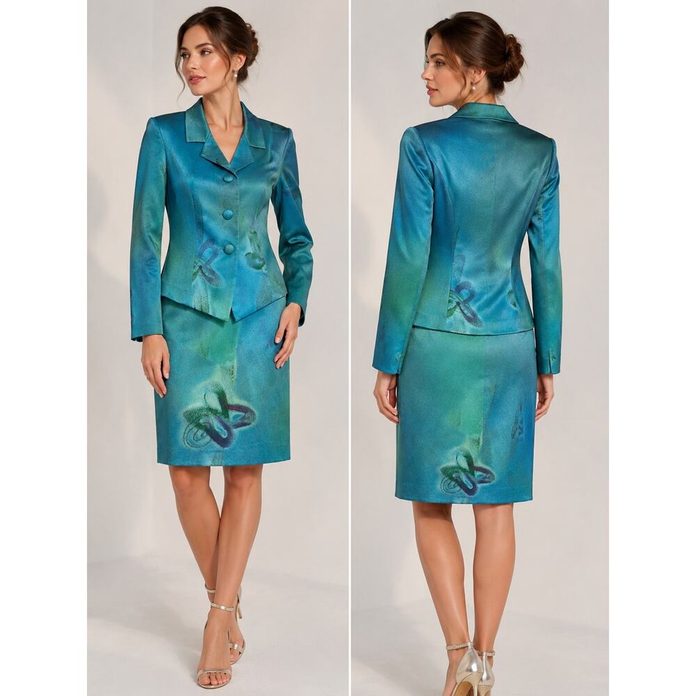 Handmade and Hand Dyed Suit Blazer and Skirt Blue Green Y2K Small